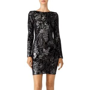 Dress the Population Lola Black Velvet Sequin Long Sleeve Mini Dress